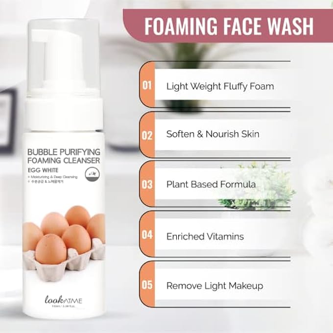 LOOKATME KOREAN FACE WASH FOR SENSITIVE SKIN - WATER BASED BUBBLE SKINCARE CLEANSER - K BEAUTY NATURAL ACNE FOAMING CLEANER - HYDRATING SKIN CARE CLEANSING FOAM WITH LOW PH - EGG - Image 3